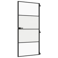 Binnendeur smal 93x201,5 cm gehard glas en aluminium zwart
