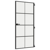 Binnendeur smal 93x201,5 cm gehard glas en aluminium zwart
