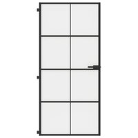 Binnendeur smal 93x201,5 cm gehard glas en aluminium zwart
