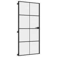 Binnendeur smal 93x201,5 cm gehard glas en aluminium zwart