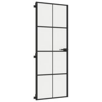 Binnendeur smal 76x201,5 cm gehard glas en aluminium zwart