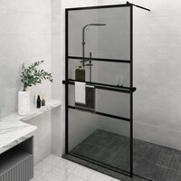 Inloopdouchewand met schap 115x195 cm ESG-glas aluminium zwart