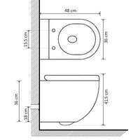 Hangend toilet randloos keramiek wit