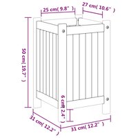 Plantenbak met voering 31x31x50 cm massief acaciahout