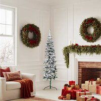 Kunstkerstboom half met sneeuw smal 150 cm