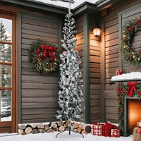Kunstkerstboom half met sneeuw smal 210 cm
