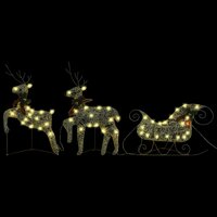 Buitenkerstversiering rendieren en slee 140 LED&#039;s goudkleurig