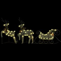 Buitenkerstversiering rendieren en slee 140 LED&#039;s goudkleurig