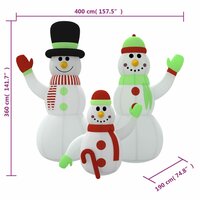Sneeuwpopfamilie opblaasbaar met LED&#039;s 360 cm