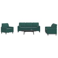 3-delige Loungeset met kussens en bolsters fluweel donkergroen