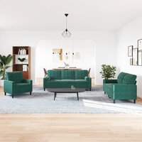 3-delige Loungeset met kussens en bolsters fluweel donkergroen