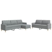 3-delige Loungeset met voetenbank stof lichtgrijs