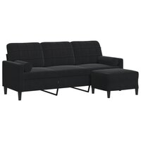Driezitsbank met voetenbank 180 cm fluweel zwart