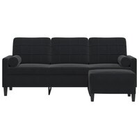 Driezitsbank met voetenbank 180 cm fluweel zwart