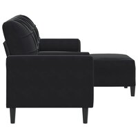 Driezitsbank met voetenbank 180 cm fluweel zwart