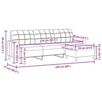 Driezitsbank met voetenbank 210 cm stof lichtgrijs