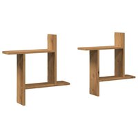 Wandschappen 2 st 50x12x50 cm bewerkt hout artisanaal eiken