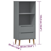 Boekenkast MOLDE 60x35x133,5 cm massief grenenhout grijs