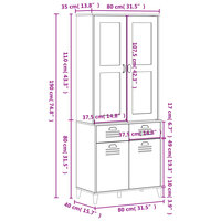Hoge kast VIKEN 80x40x190 cm massief grenenhout zwart
