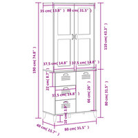 Hoge kast VIKEN 80x40x190 cm massief grenenhout zwart