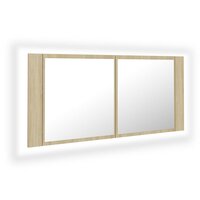 Badkamerkast met spiegel LED acryl sonoma eikenkleurig