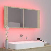 Badkamerkast met spiegel LED acryl sonoma eikenkleurig
