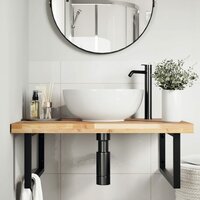 Badkamer wandschap staal en massief acaciahout