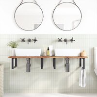 Badkamer wandschap staal en massief acaciahout