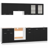 8-delige Keukenkastenset bewerkt hout zwart