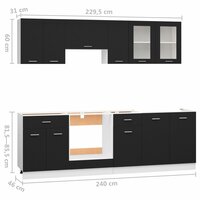 8-delige Keukenkastenset bewerkt hout zwart