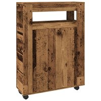 Badkamerkast smal met wielen bewerkt hout oud houtkleurig