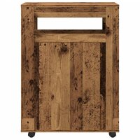Badkamerkast smal met wielen bewerkt hout oud houtkleurig