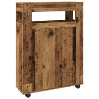 Badkamerkast smal met wielen bewerkt hout oud houtkleurig