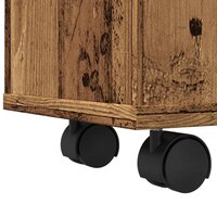 Badkamerkast smal met wielen bewerkt hout oud houtkleurig