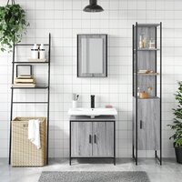 3-delige Badkamermeubelset bewerkt hout grijs sonoma eikenkleur