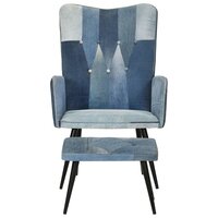 Fauteuil met voetensteun patchwork canvas blauw denim