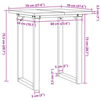Eettafel O-frame 70x70x75,5 cm massief grenenhout en gietijzer