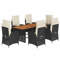 7-delige Tuinset met kussens poly rattan zwart