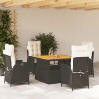 5-delige Tuinset met kussens poly rattan zwart