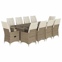 11-delige Bistroset met kussens poly rattan beige
