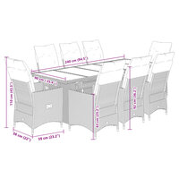 9-delige Bistroset met kussens poly rattan beige