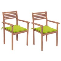 Tuinstoelen 2 st met heldergroene kussens massief teakhout