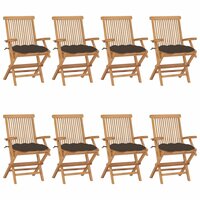 Tuinstoelen 8 st met taupe kussens massief teakhout