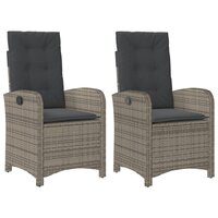 Tuinstoelen 2 st verstelbaar met kussens poly rattan grijs