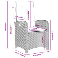 Tuinstoelen 2 st verstelbaar met kussens poly rattan grijs