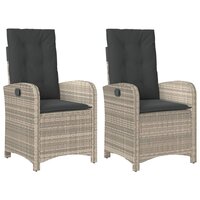 Tuinstoelen 2 st verstelbaar met kussens poly rattan lichtgrijs