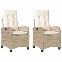 Tuinstoelen 2 st verstelbaar met kussens poly rattan beige
