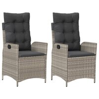 Tuinstoelen 2 st verstelbaar met kussens poly rattan lichtgrijs