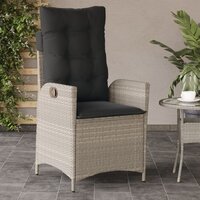 Tuinstoelen 2 st verstelbaar met kussens poly rattan lichtgrijs
