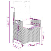 Tuinstoelen 2 st verstelbaar met kussens poly rattan lichtgrijs